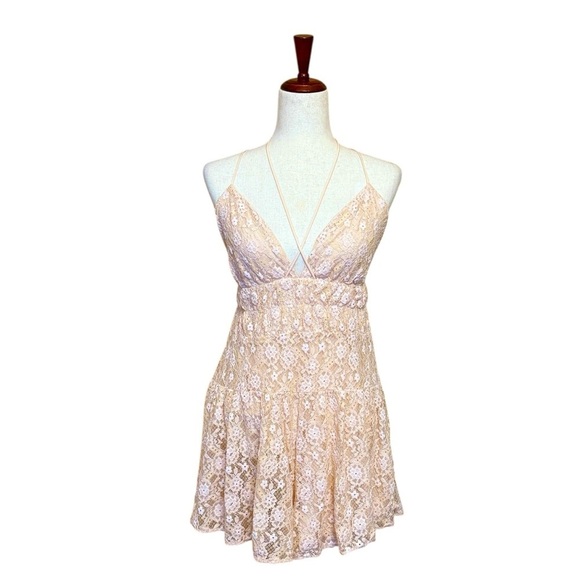 Free People Lexi Strappy Lace Romper Light Pink Size XL #1892 - Picture 4 of 8